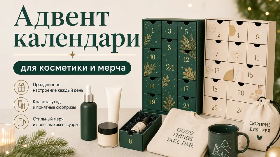 Адвент-календари для косметики и мерча: наполнение и упаковка