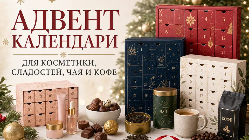 Адвент-календари для косметики, сладостей, чая и кофе: индивидуальные ложементы и наполнение