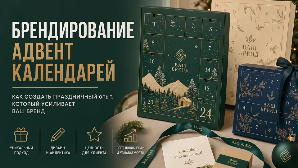 Брендирование адвент-календарей: тиснение, УФ-лак, софт-тач, фольгирование
