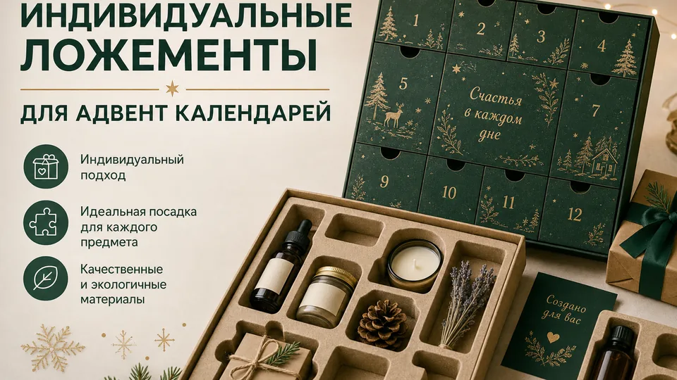 Индивидуальные ложементы для адвент-календарей: картон, пластик, поролон, ЭВА