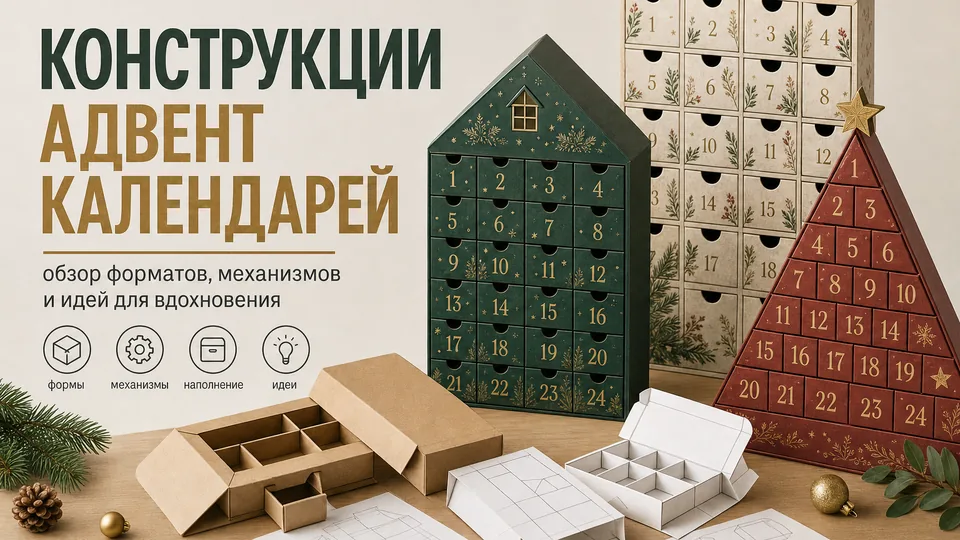Конструкции адвент-календарей: картон, дерево, окошки, ящики, дверцы