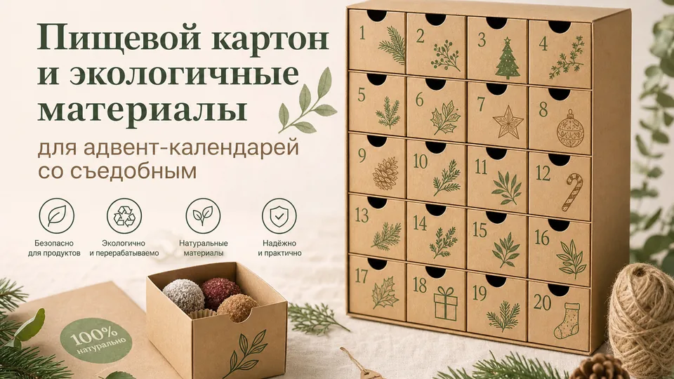 Пищевой картон и экологичные материалы для адвент-календарей со съедобным наполнением