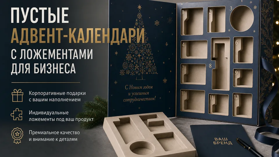 Пустые адвент-календари с ложементами для бизнеса: оптовые тиражи