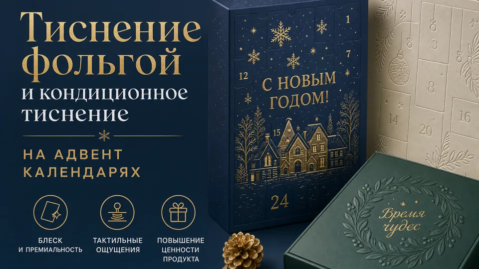 Тиснение фольгой и кондиционное тиснение на адвент-календарях