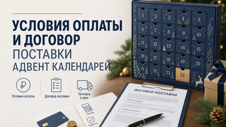 Условия оплаты и договор поставки адвент-календарей: НДС, эквайринг, работа с юрлицами