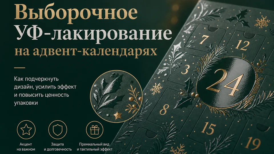 Выборочное УФ-лакирование на адвент-календарях: технология, эффекты и чек-лист для заказа